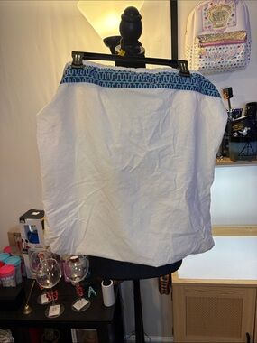 Tory Burch White Travel Tote with Blue Trim